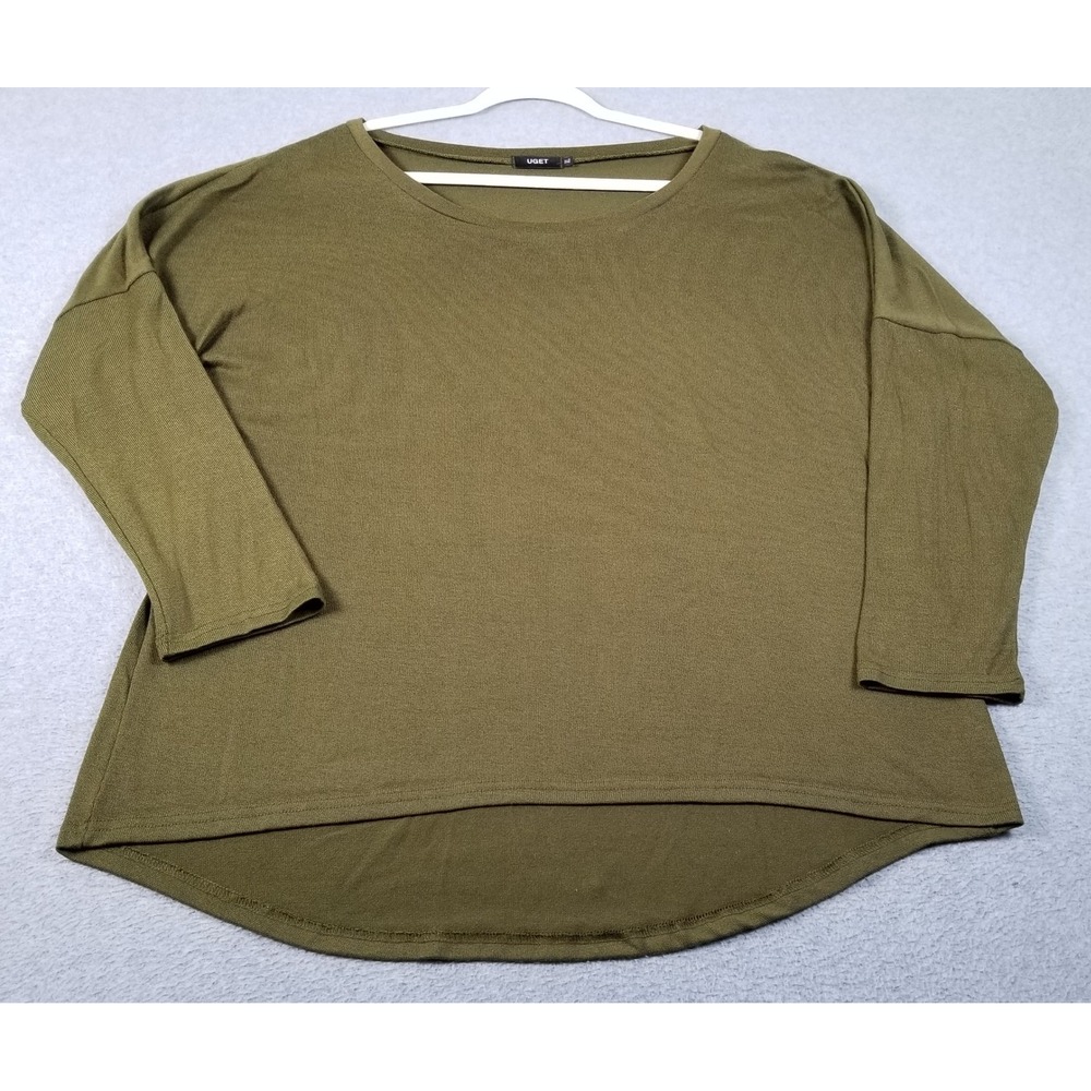 UGET Top Women XL Extra Large Green Knit High Low Hem Long Sleeve Casual Stretch